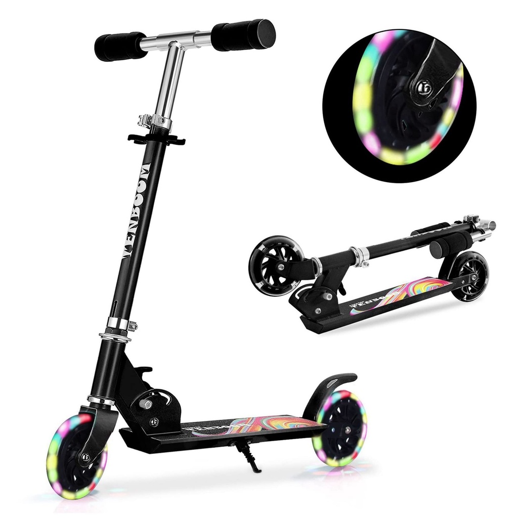 TENBOOM Kids Scooter Ages 6-12, Adjustable Handlebar, Light Up, Black