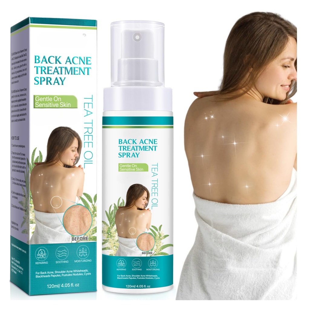 Tea Tree Oil Back Acne Spray - Fast-Acting Spot & Mark Treatment, Moisturizing Chest Solution