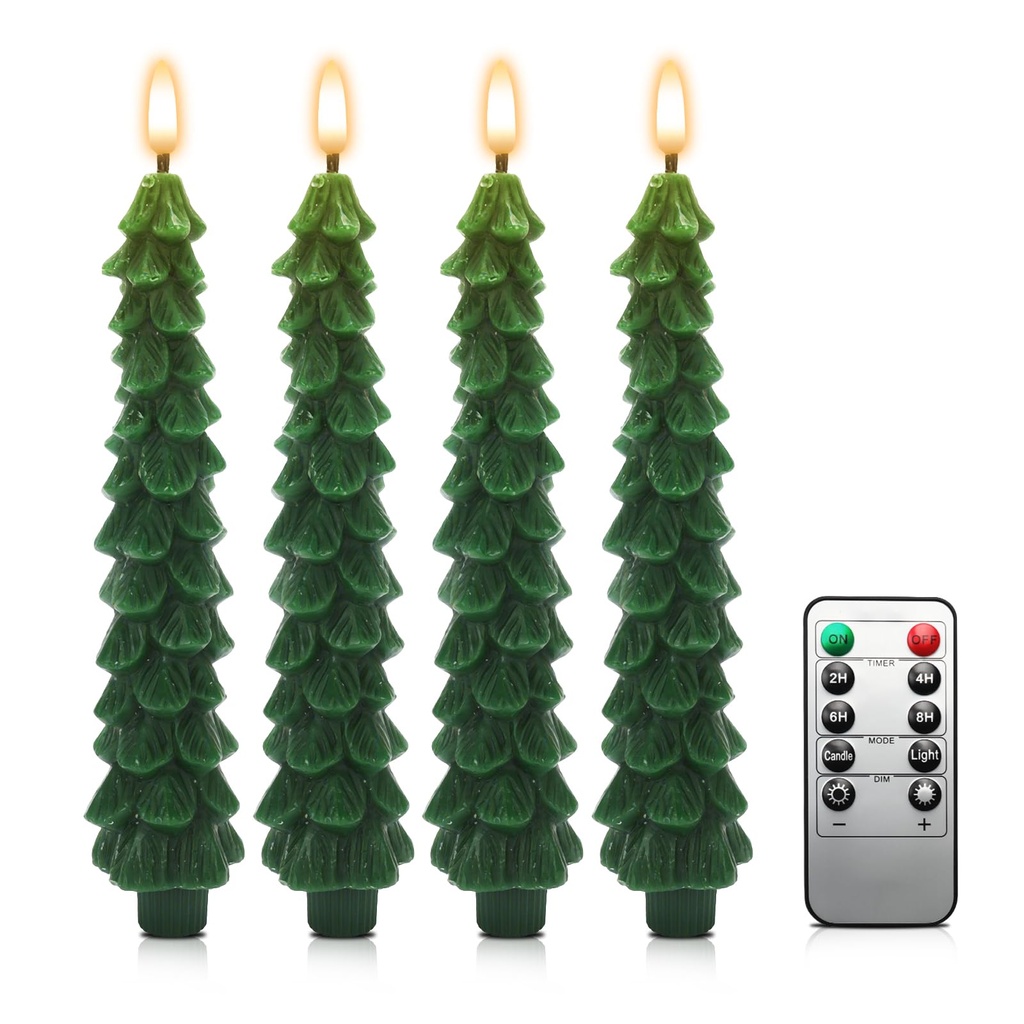Roadtime Christmas Tree Candles with Remote Control and Timer, Pack of 4 Wax LED Taper Cand