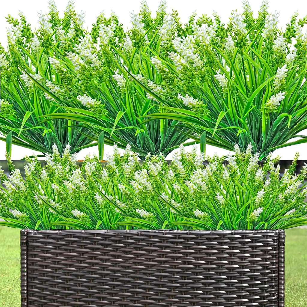 Maoskax 8 Bundles Artificial Lavender Flowers Outdoor Fake Monkey Grass Plants Lifelike Fad