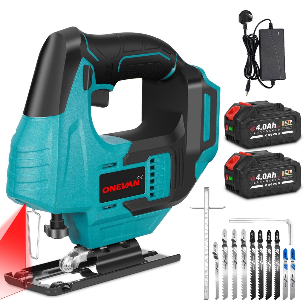 Cordless Jig Saws with Laser & LED Light - Brushless Electric Jigsaw, with Max 19mm Stroke
