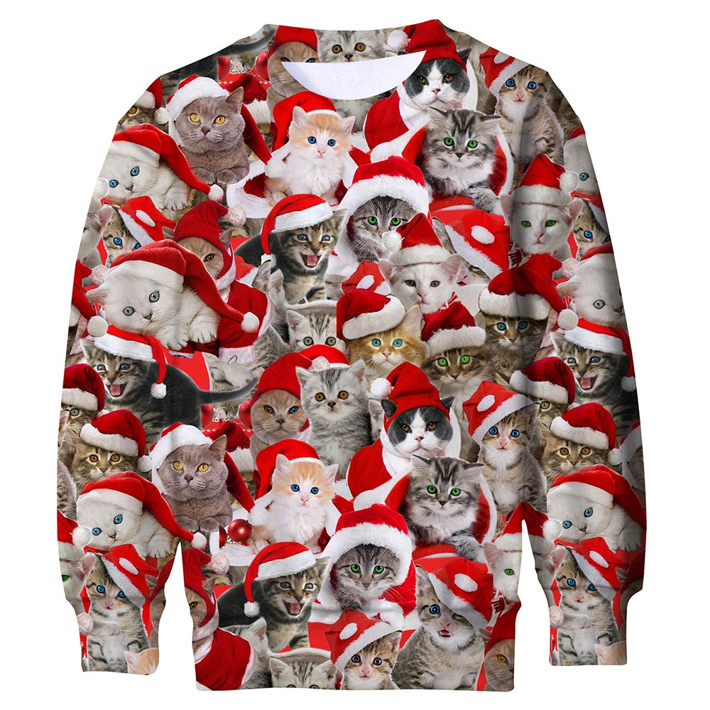 ALISISTER Ugly Christmas Cat Jumpers Sweater 3D Cool Printed Pullover Sweatshirt Kids Boys