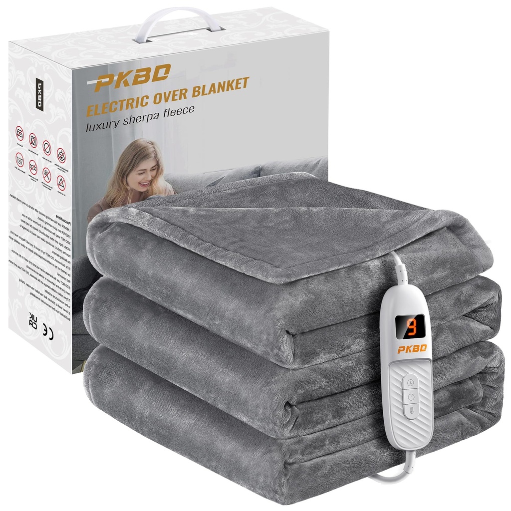 PKBD Electric Blanket Throw 200x180CM,Heated Blanket with 9 Heat Settings and Up-to-9-Hours