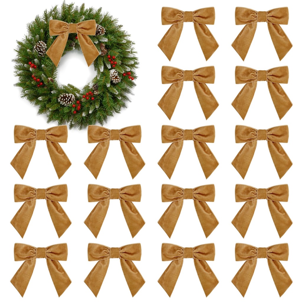 16Pcs Christmas Velvet Bows, 4.3" Vintage Velvet Ribbon Bows for Christmas Tree Garland Wre