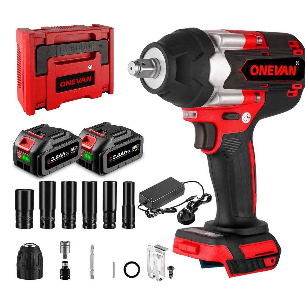 Impact Wrench Cordless Impact Gun, 737.56ft-lb (1000NM) Brushless 1/2 Inch Impact Driver, 3
