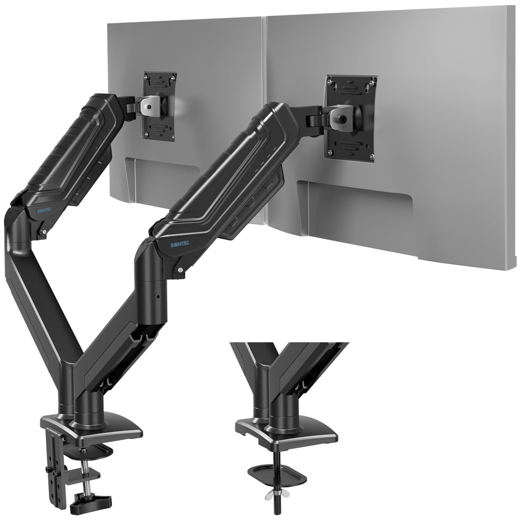 BONTEC Dual Monitor Stand for 15-34 Inch Screens, Adjustable Gas Spring Monitor Arm Desk Mo