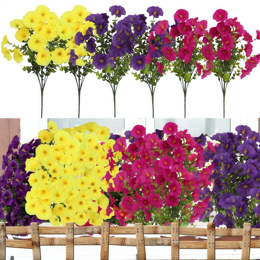 Bundles Artificial Flowers, 6 PCS UV Resistant Fake Morning Glory Flowers, No Fade Plastic
