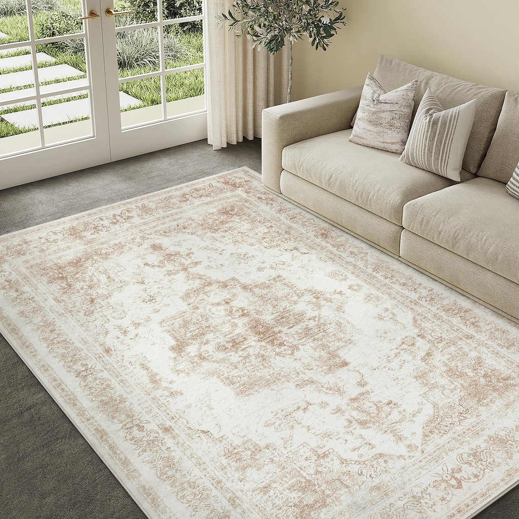 HUGEAR Vintage Cream Rugs Living Room Washable Non Slip Large Area Rug 150x210cm Bedroom Ki