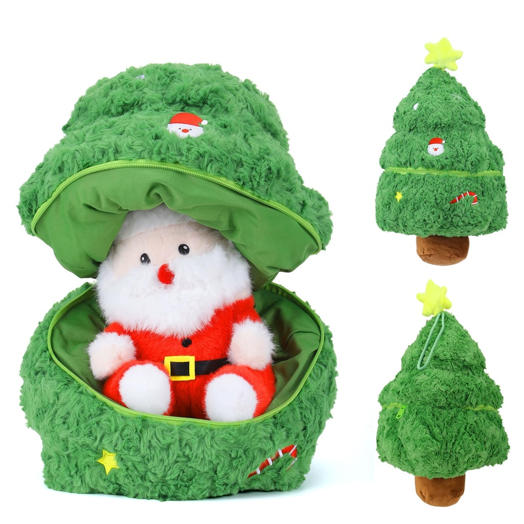 Yaskyly 50CM Christmas Tree Plush Toy Cute Xmas Tree Plush Doll Pillow with 30cm Santa Clause