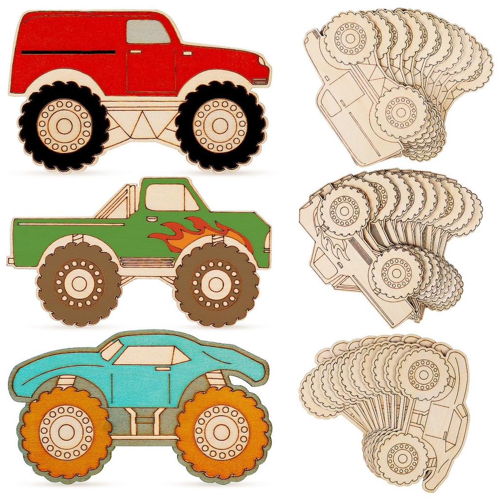 NUOBESTY Wooden Monster Truck Decorations Unfinished Truck Cutouts Crafts for Painting Vers