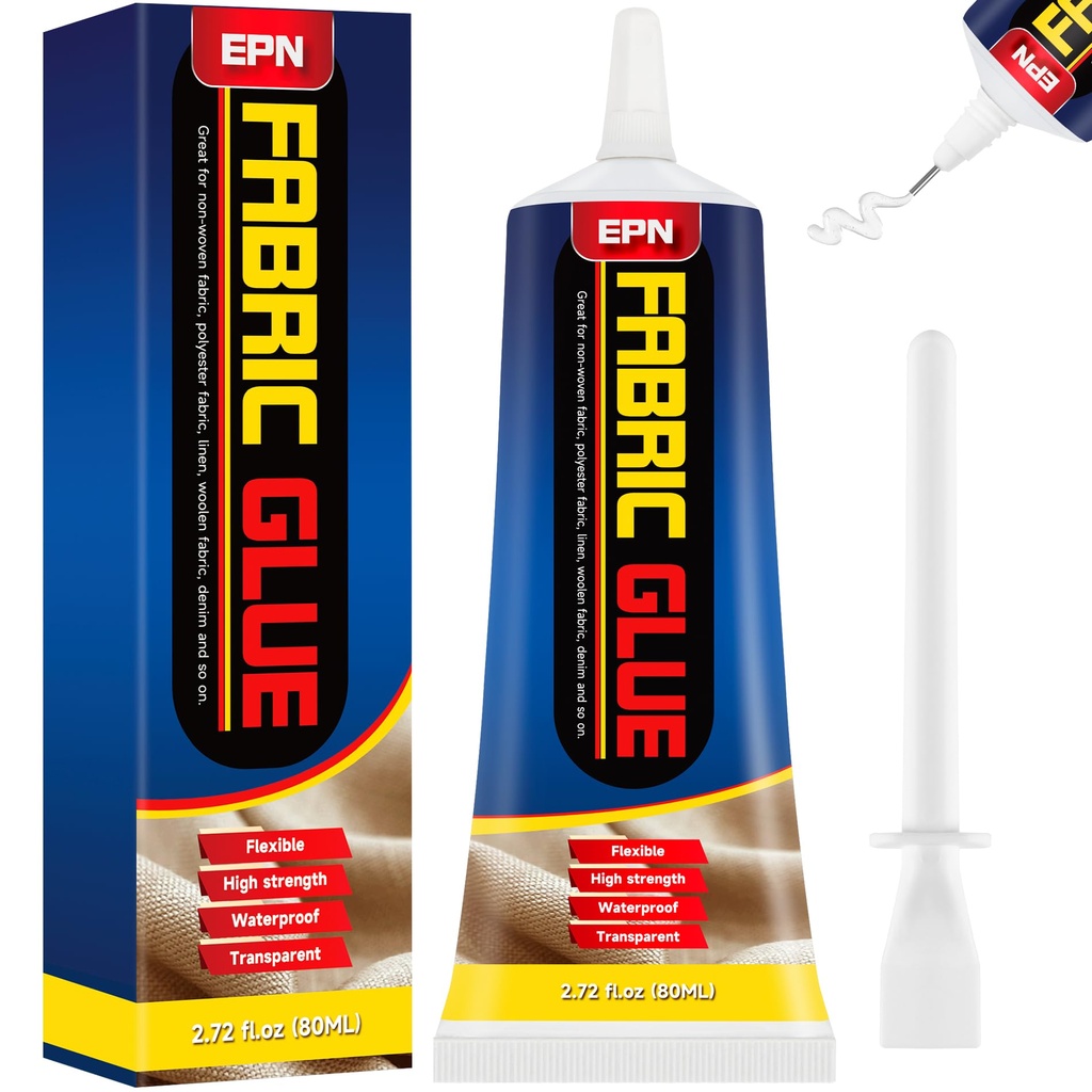 EPN Fabric Glue,Clear Washable Clothing Glue Fabric Adhesive for All Fabrics, Cotton, Flann