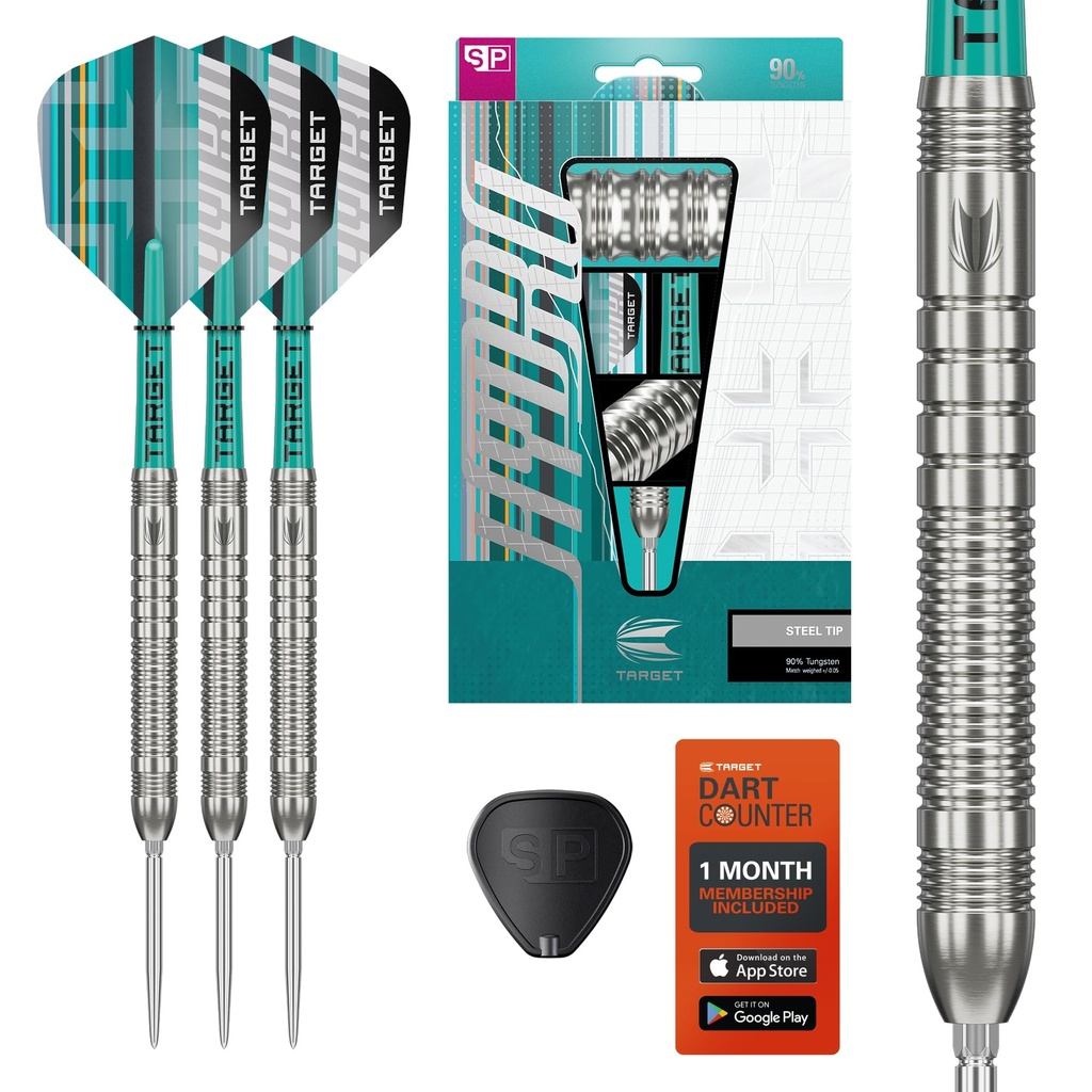 Target Darts Hydro Steel Tip Dart Set, 24G (Barrel 01) | 90% Tungsten Darts, Silver Swiss