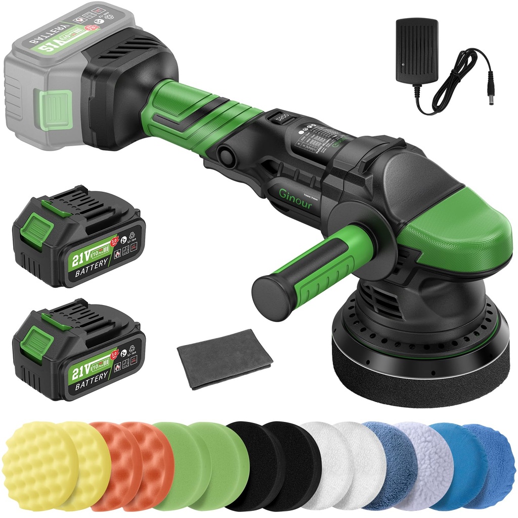 Ginour Cordless Car Polisher for Car Detailing, 900W Brushless Dual Action Car Polisher 