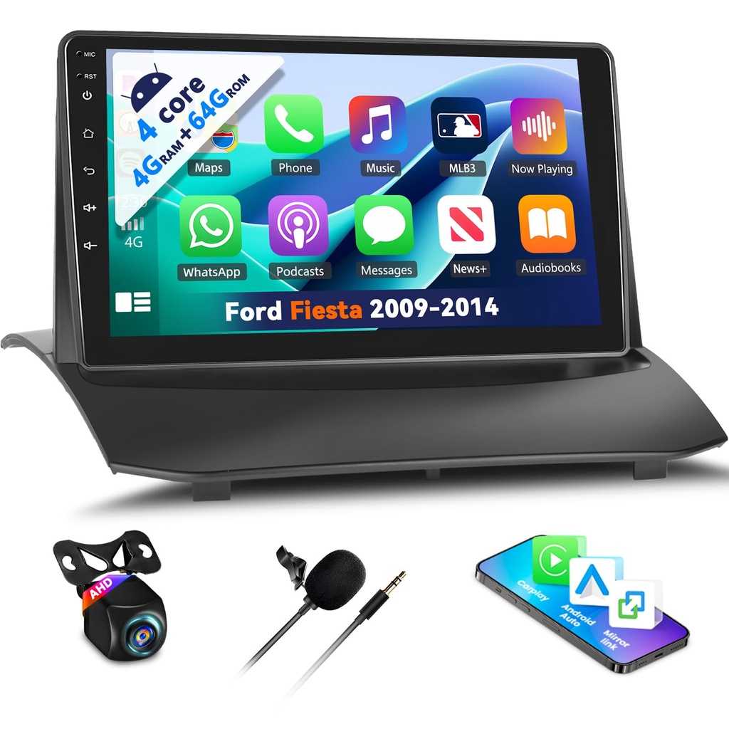 Zomolither 4G+64G Android Car Stereo for Ford Fiesta 2009 2010 2011 2012 2013 2014 Wireless