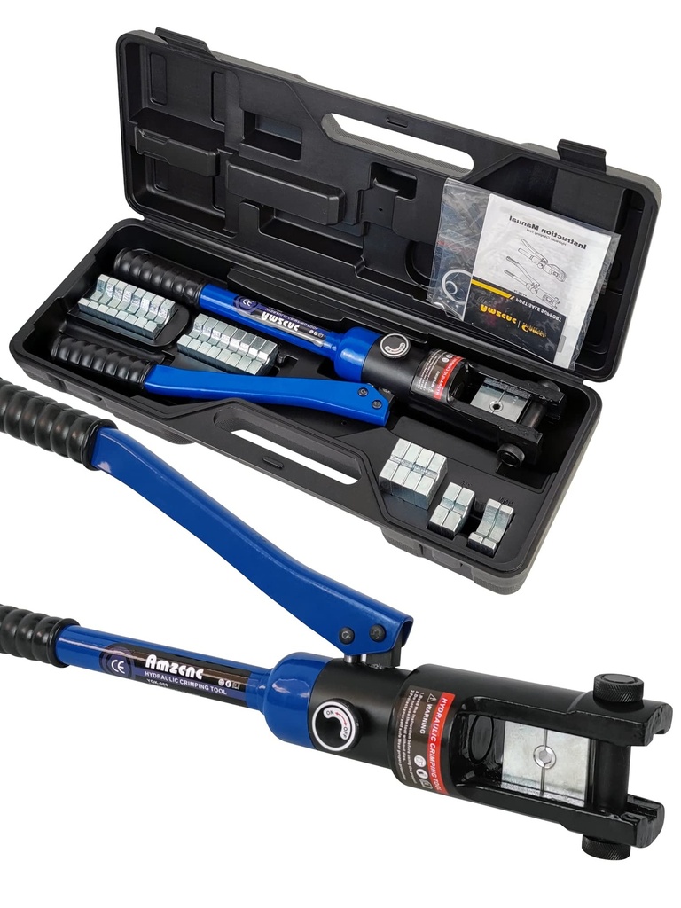 AMZCNC Hydraulic Crimping Tool 16T with 13 Dies of 8-300mm in Thick Chrome, Insulated 