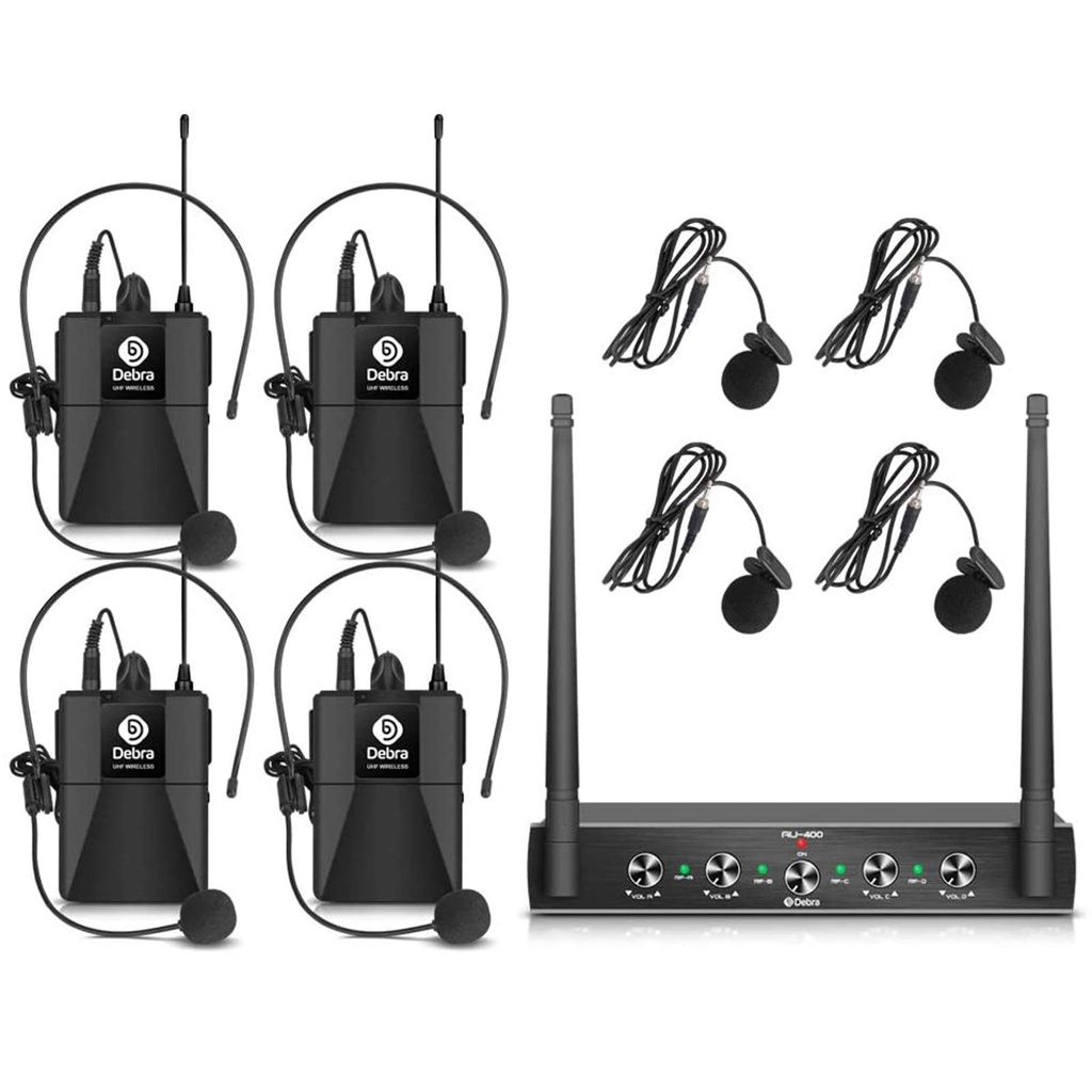 Audio Pro UHF 4-Channel Wireless Microphone System, Cordless Handheld, Lavalier & Headset M