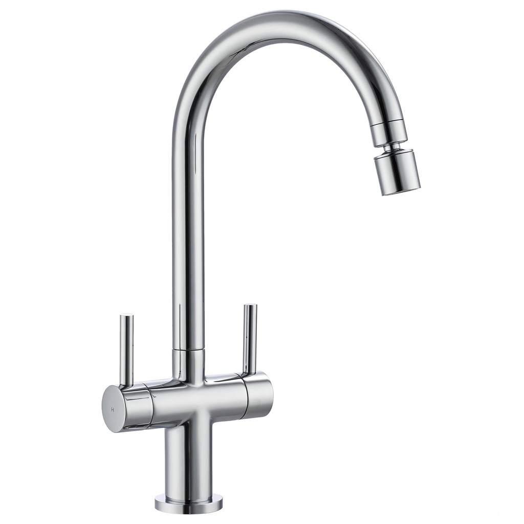 Peppermint Kitchen Mixer Taps 1 Hole Chrome Dual Lever Kitchen Tap with 2 Function Aerator