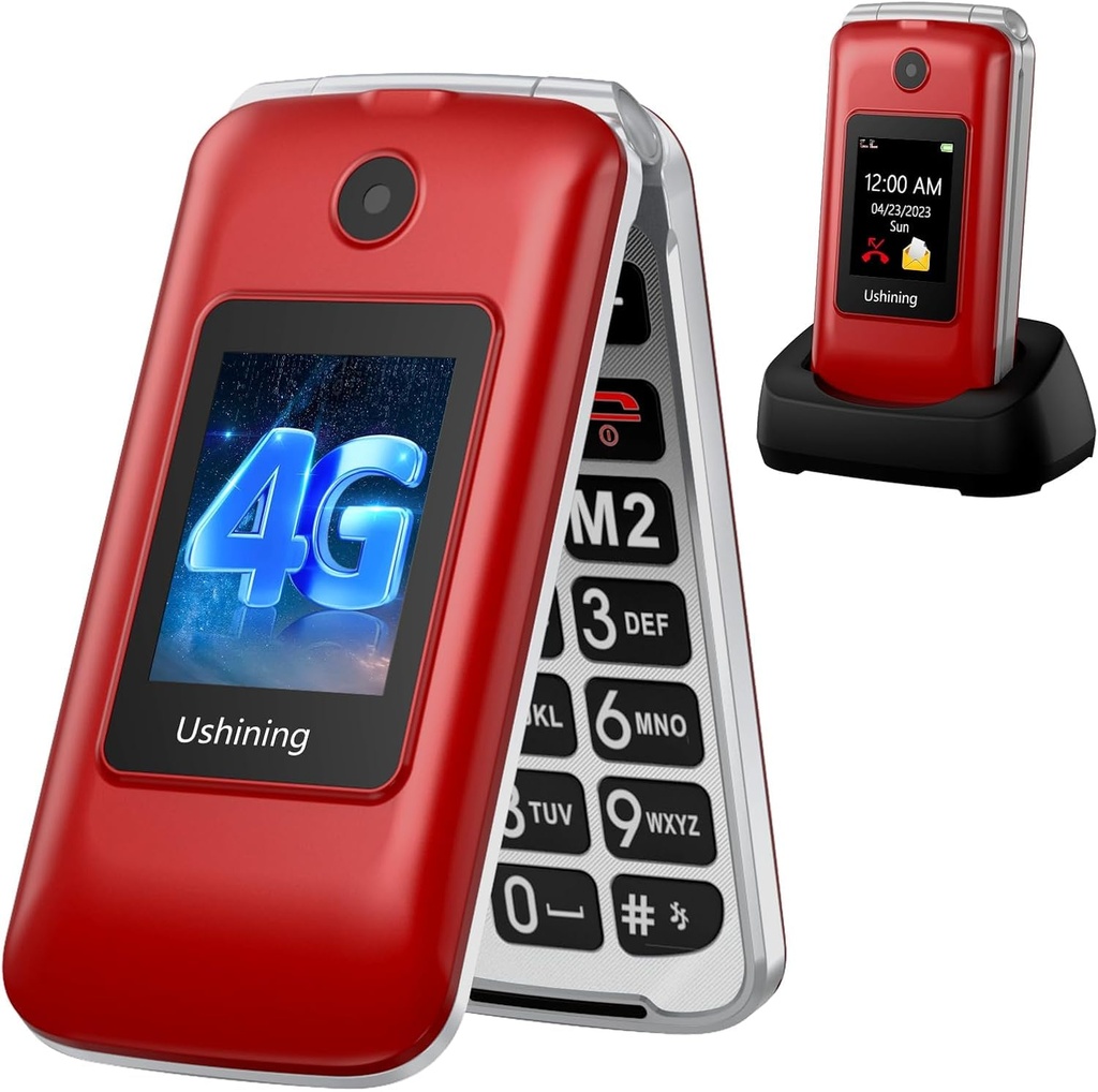 CHAKEYAKE 4G Flip Phone For Elderly Big Button Senior Mobile Phones With Dual 2.8"+1.77" 