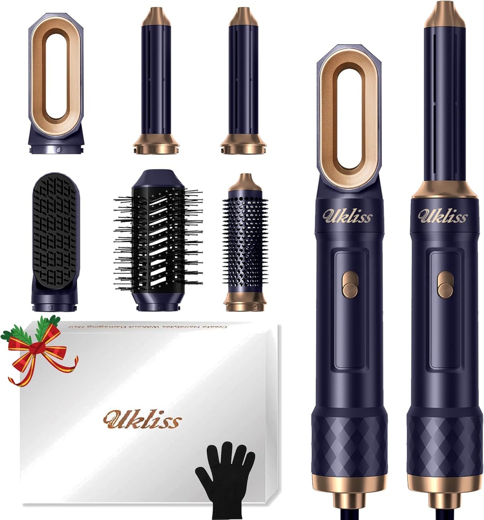 UKLISS Hair Styler 6 in 1, Hair Dryer Brush Set with Automatic Hair Curler, Hair Straightner