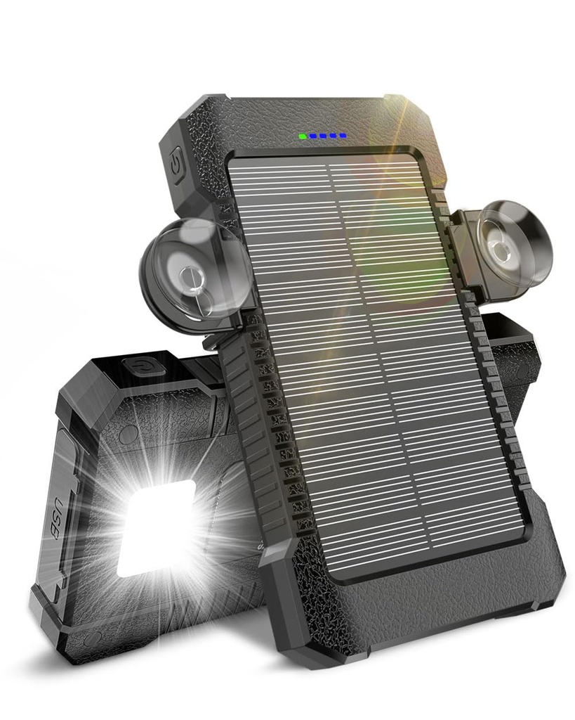 Solar Power Bank 26800mAh with Suction Cup Mount, IP67 Waterproof Solar Charger, 3 Modes Fl