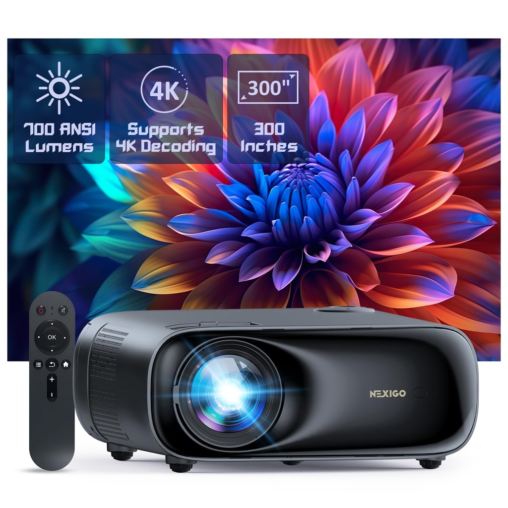 NexiGo PJ40 (Gen 3) Projector with WiFi and Bluetooth, D65 Calibrated, Native 1080P, 4K