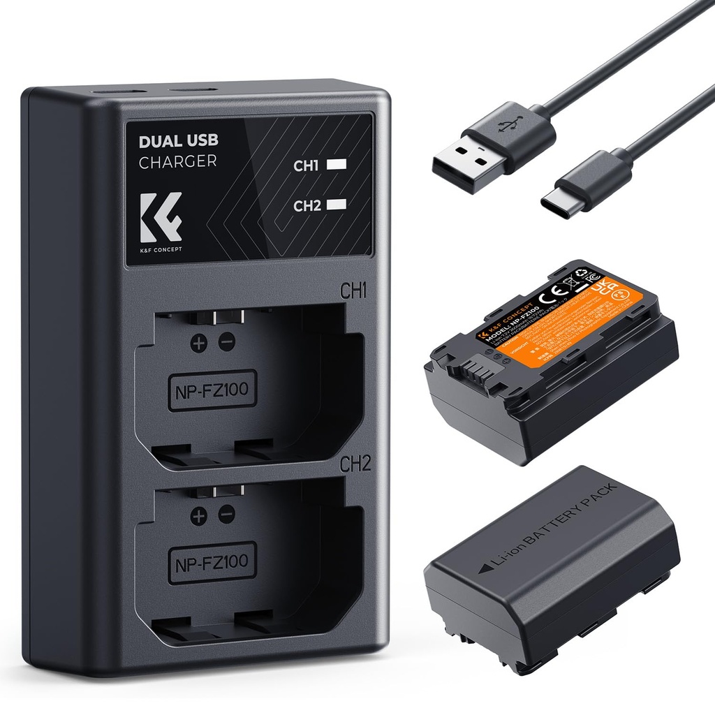 K&F CONCEPT NP-FZ100 Battery and Charger for Sony A7iv Battery Compatible With Sony A7III