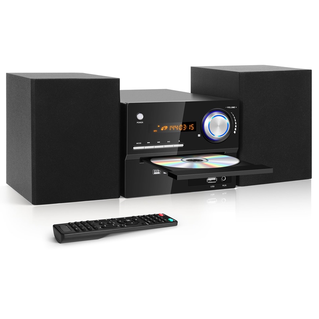 Compact Stereo System, 3-Piece CD Shelf System Home Bluetooth Speaker with CD DVD Player/FM
