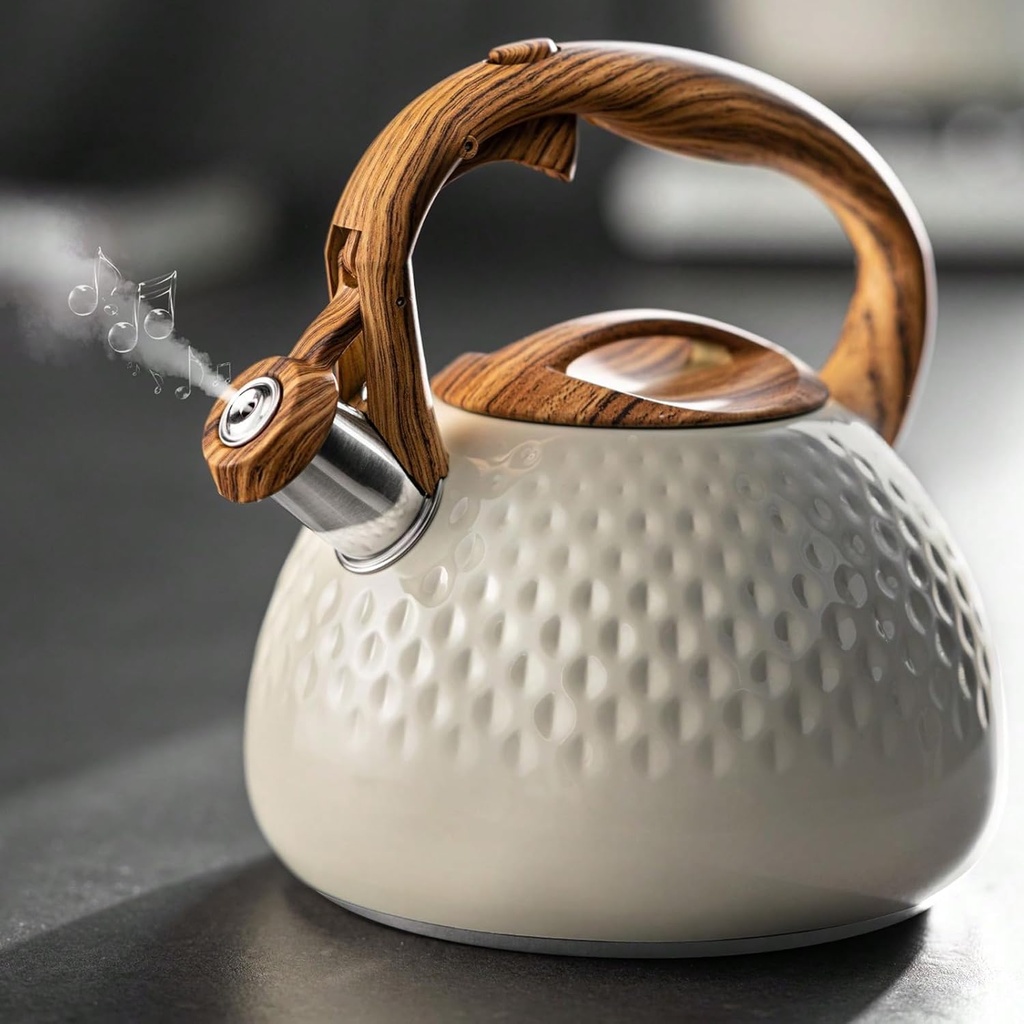 Stove Top Kettle, 2.7 Quart Whistling Kettle for Gas Hob with Wood Pattern Handle Loud Whis
