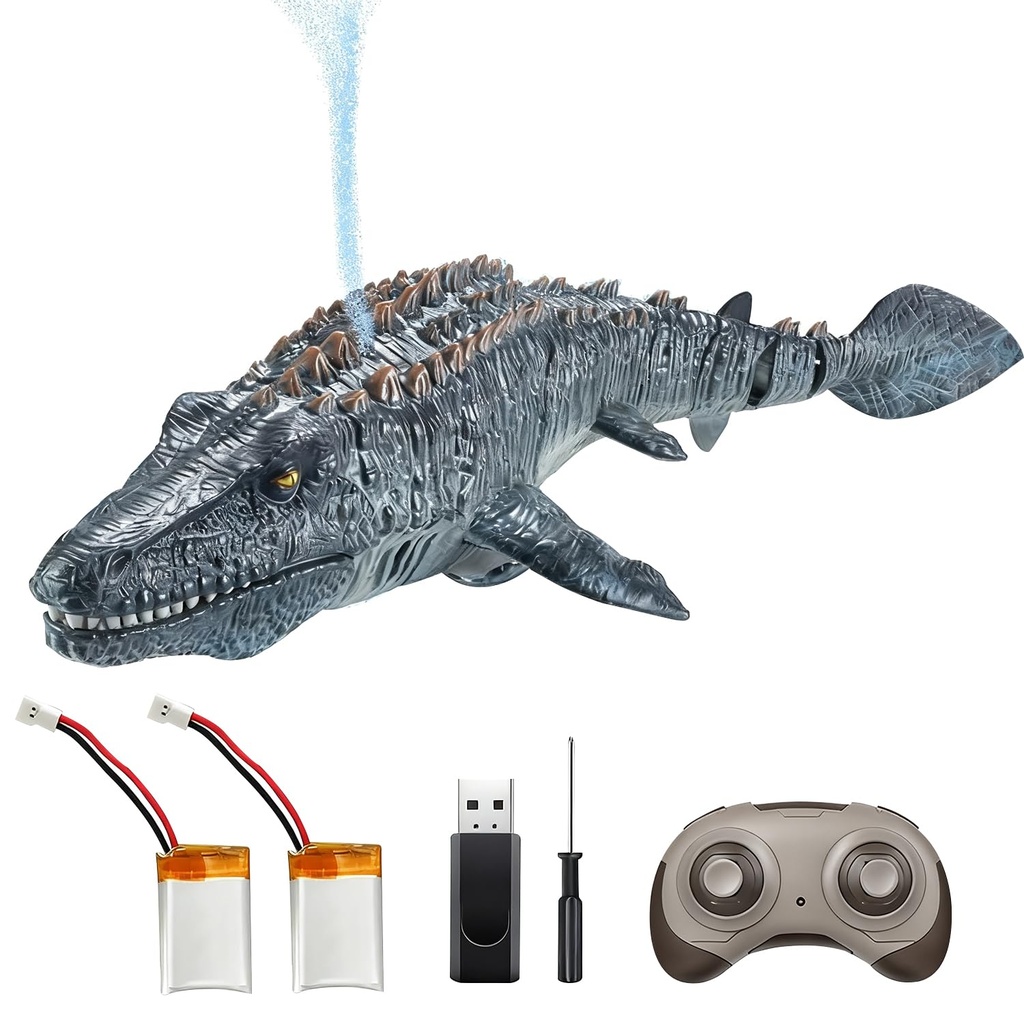 OBEST 2.4GHz Remote Control Mosasaurus Boats, RC Mosasaurus Toys Water Spray Pool and Lake