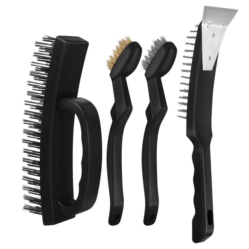 ULTECHNOVO Industrial Wire Brush Set 4 Pieces 10.8 Inch Handle Cleaning Brushes for Rust Re