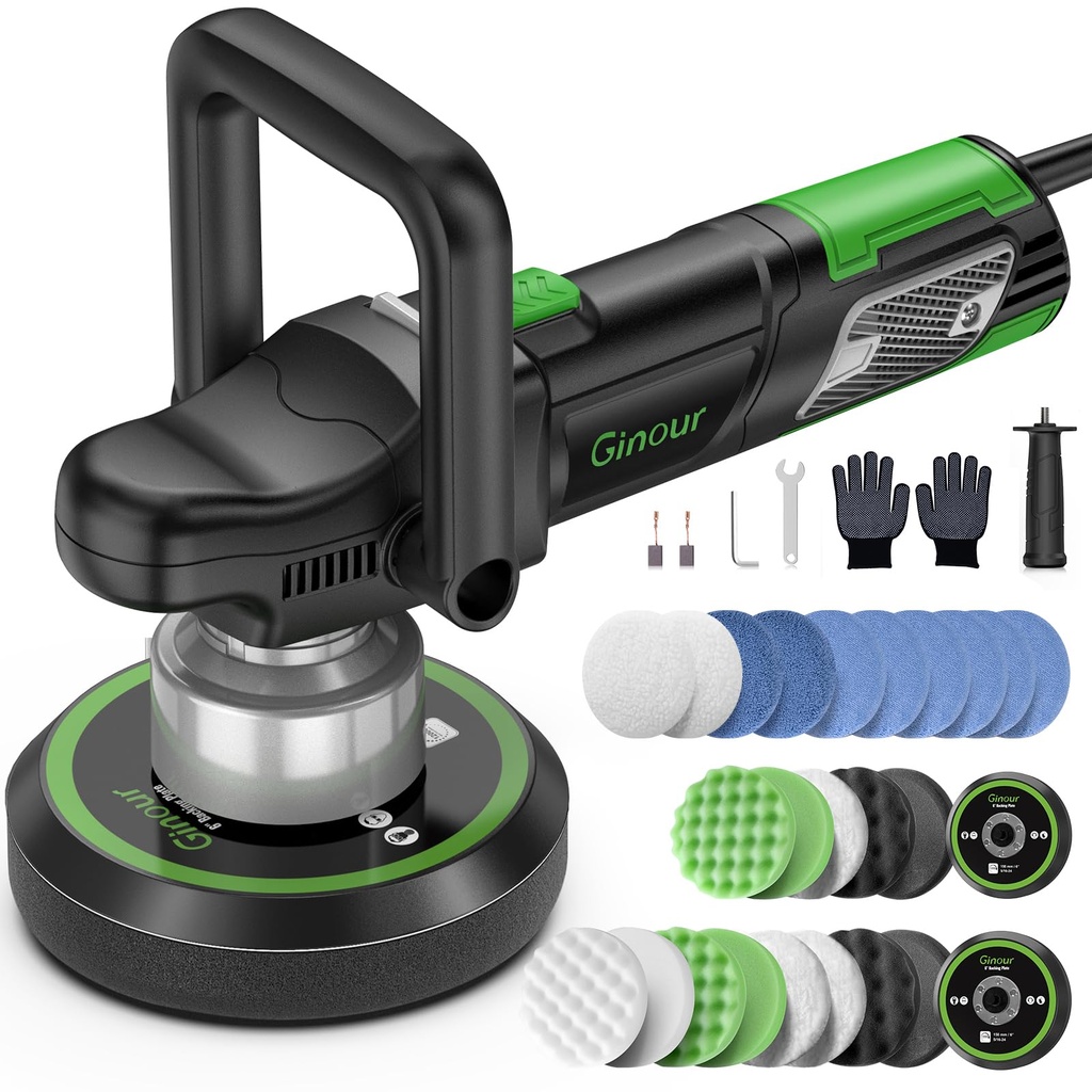 Ginour Dual Action Car Polisher for Car Detailing, 900W Car Buffer Polisher Machine, 6 Vari
