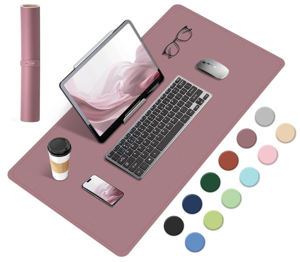 Large Desk Pad - Dual-Sided Cork & Leather Desk Pad, Mouse and Keyboard Mat, Easy Clean Co