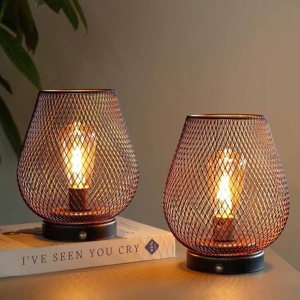JHY DESIGN Dimmable Touch Bedside Table Lamp Set of 2 Rechargeable Battery Powered Lamp wit