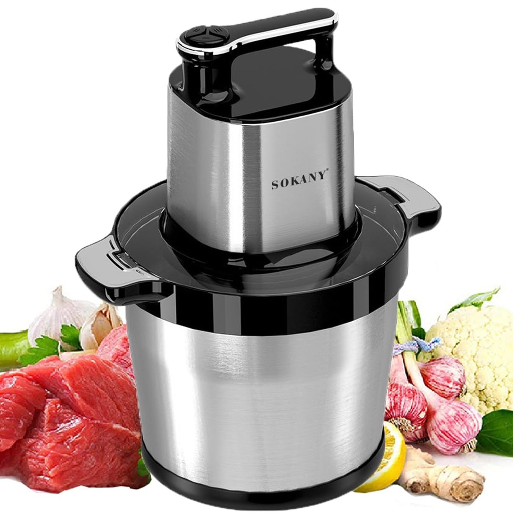 SOKANY 1500W Electric Chopper with 8L Stainless Steel Bowl, Multi-Purpose Chopper with 3 Sp