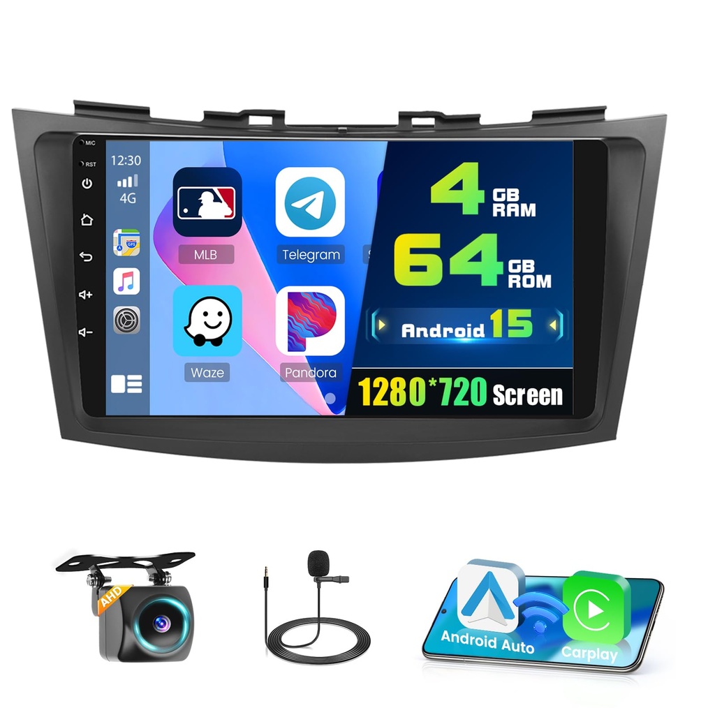 4+64G Radio for Suzuki Swift 2011-2017, 9'' IPS Touchscreen Stereo Android 15 Wireless Appl