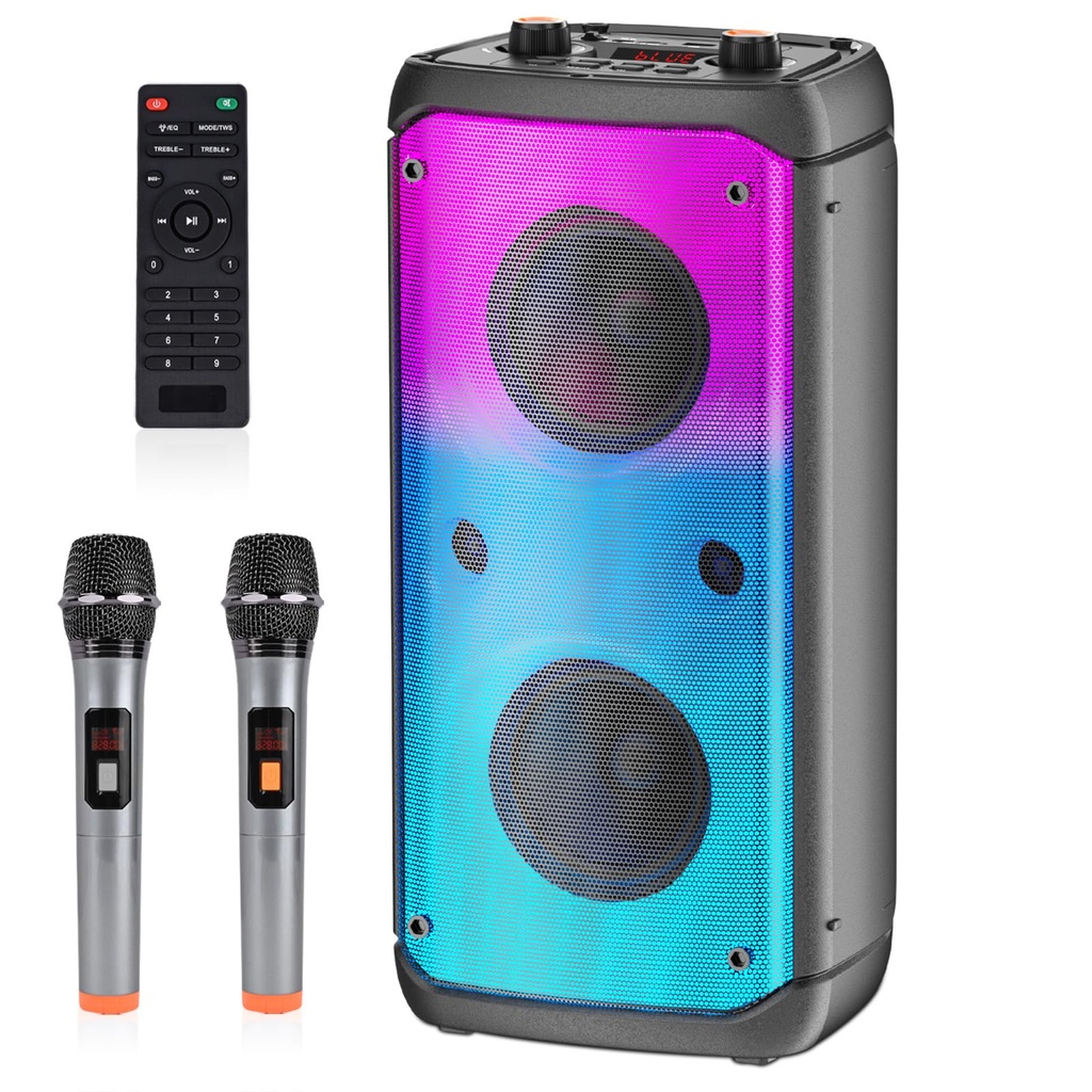 TAMPROAD Karaoke Machine with 2 Wireless Microphones, Portable Karaoke Machine for Adults &