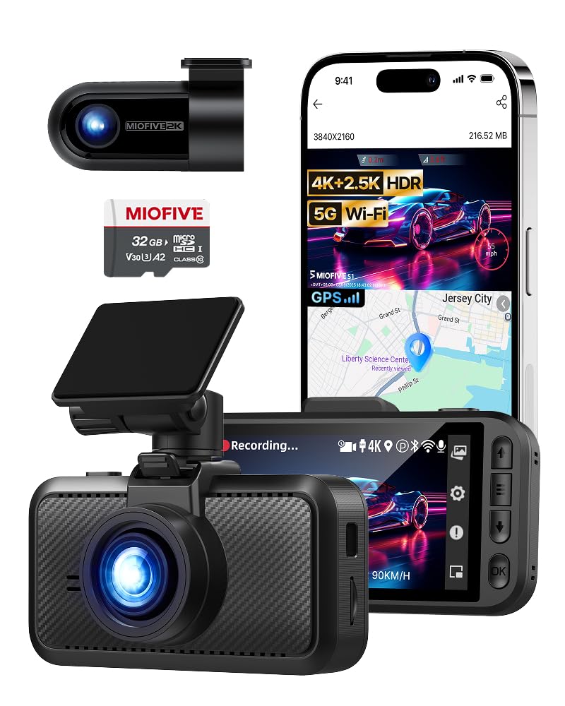 Miofive Dash Cam Front & Rear Dual Channel Ã”Ã‡Ã´ Front 4K UHD + Rear 2.5K, Built-in GPS &