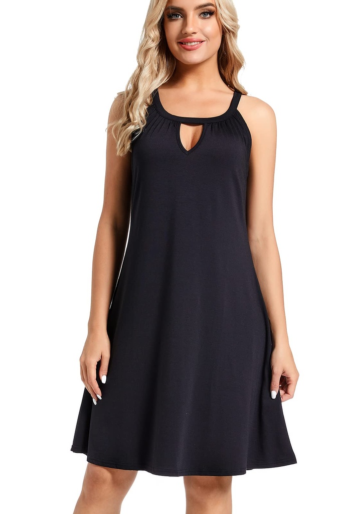 VALPEAKER Women's Floral Summer Dress - Black, Size S, Midi Length, UPF50+, Sleeveless, Hal