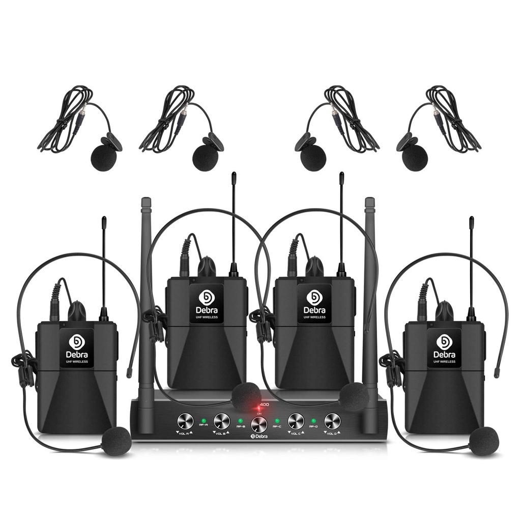 Audio Pro UHF 4-Channel Wireless Mic System, Cordless Lavalier & Headset Mics, Metal Receiver