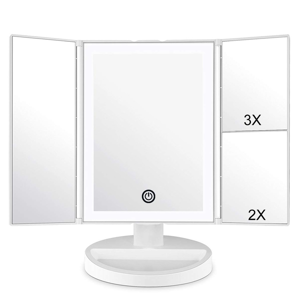 WEILY Makeup Vanity Mirror with LED Lighting and Touch Screen, Tri-Fold 1x 2x 3x Magnification