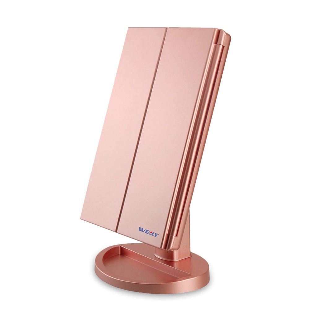 WEILY Lighted Vanity Makeup Mirror 1x/2x/3x Magnification Trifold with 36 LED Lights Touch