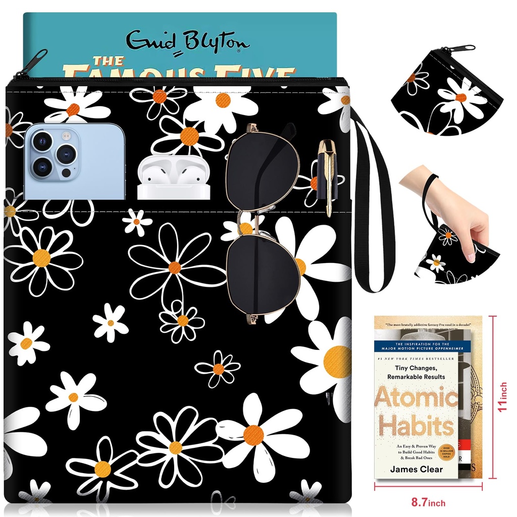 OffiEase Book Sleeve Pouch Cover Protector - Paperback Hard Book Booksleeve with Zipper Re
