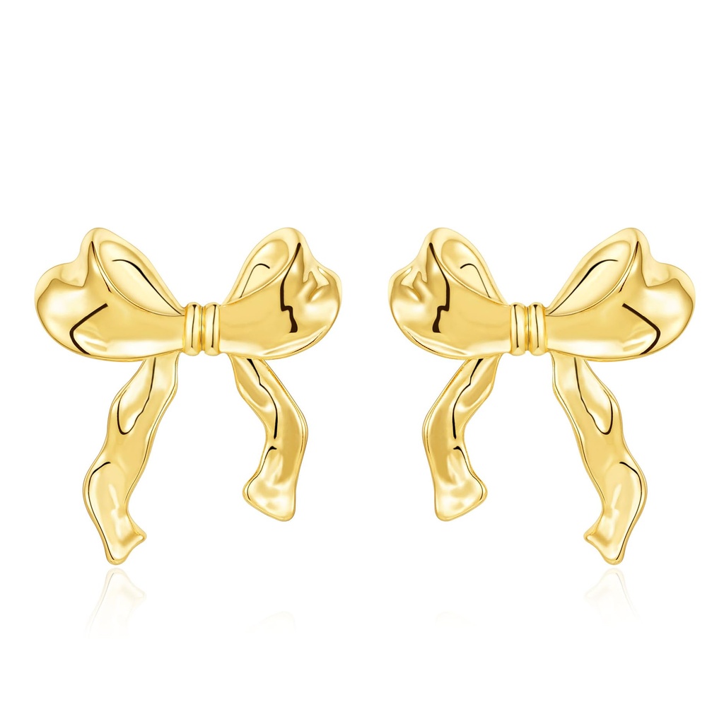 Rajputana S925 Gold Bow Earrings for Women Girls Cute Christmas Bow Earrings Golden Bow Ri