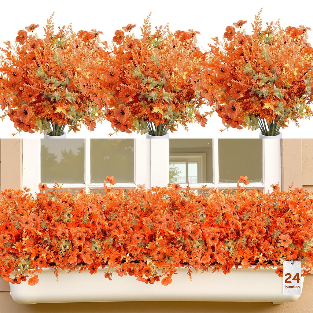 SHareconn 24 Bundles Autumn Artificial Flowers, Lavender & Violet, UV Resistant Fake Flower
