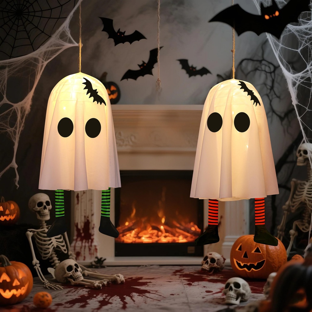 Halloween Decorations Outdoor Indoor 2 Packs Spooky Ghosts with String Lights for Home Outs