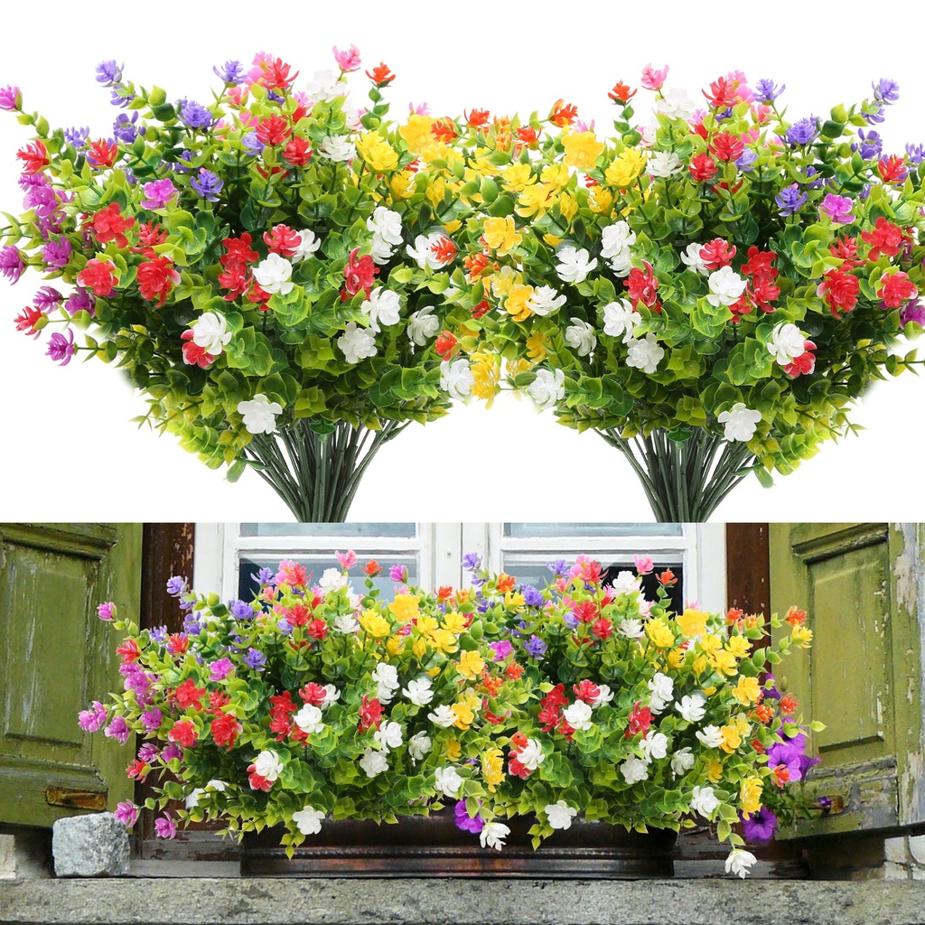 Yoicn Lth Pack of 14 Bundles Artificial Outdoor Flowers, UV Resistant Plastic Plants 