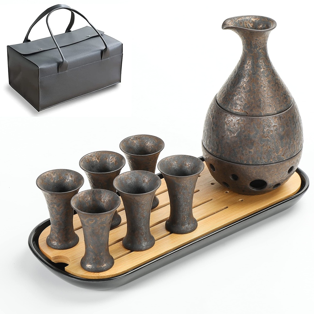 TEANAGOO Traditional Japanese Sake Set, Sake Carafe(6 Oz) with 6 Sake Cups (0.9 Oz) 