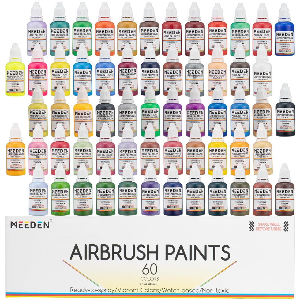 MEEDEN Acrylic Airbrush Paint for Model: Air Brush Spray Paint Set Including Fluorescent an