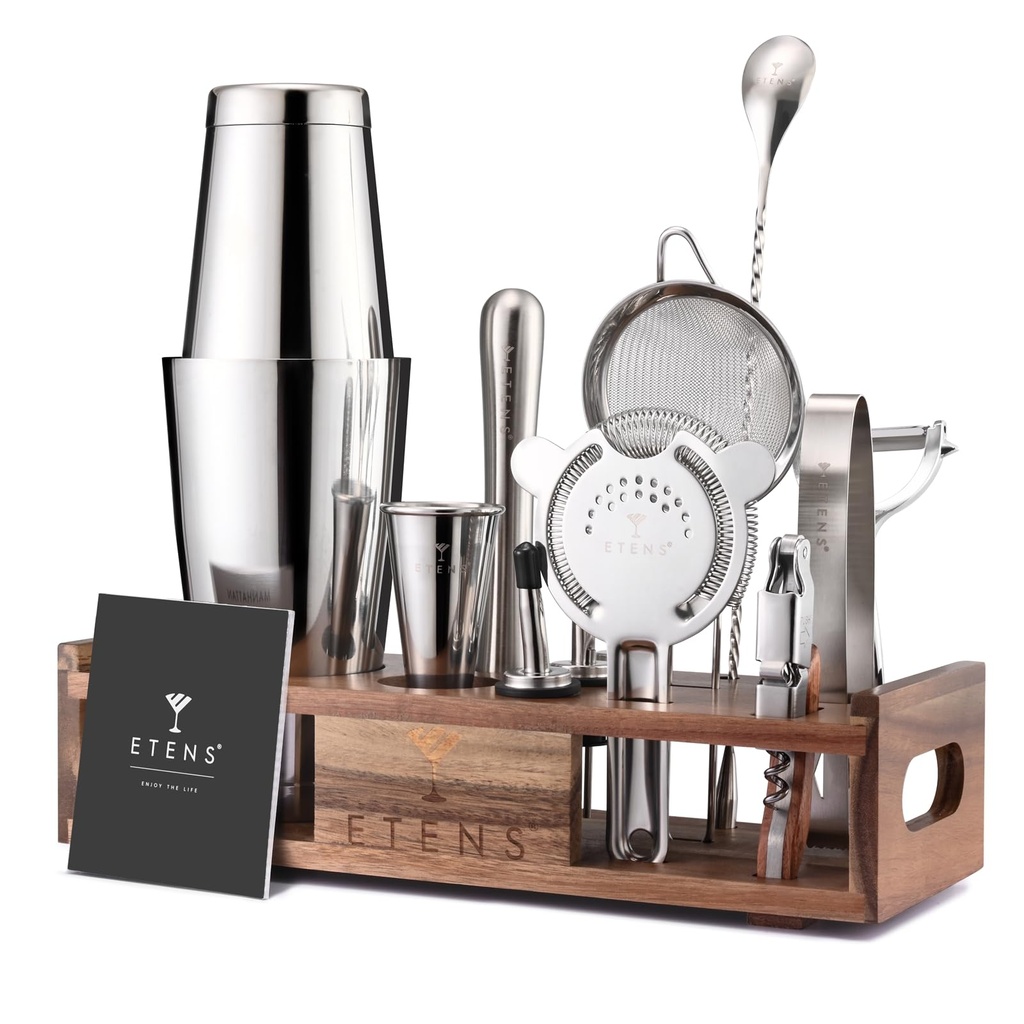 Etens Cocktail Making Kit Cocktail Set | 15-Piece Mixology Bartender Kit with Wood Stand 
