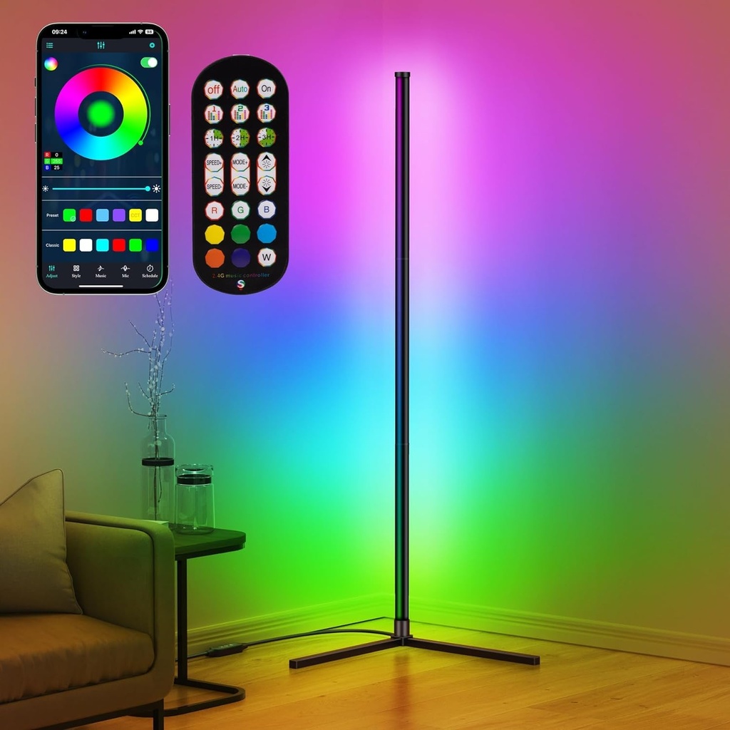 riyo Led Floor Lamp, RGB Corner Floor Lamp with APP and Remote Control, 16 Million Colors